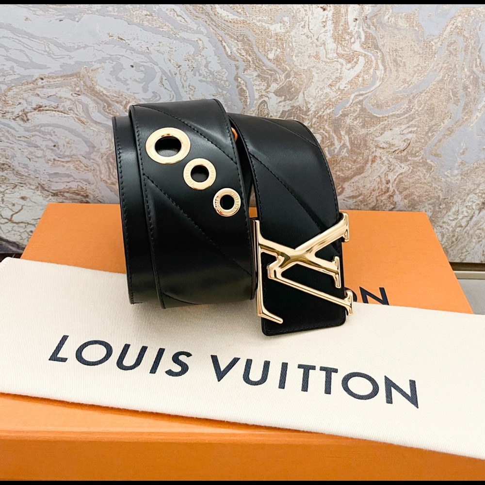 Louis Vuitton Initiales Wide Gold Detail Black Leather Waist Belt - Picture 6 of 13